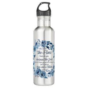 Jeremiah 29:11 For I know the Plans Blue Floral Stainless Steel Water Bottle