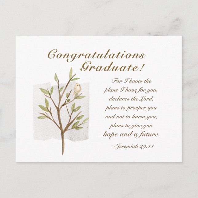 Jeremiah 29:11 For I know the plans Graduation Postcard (Front)