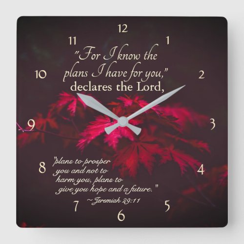Jeremiah 2911 For I know the plans I have for you Square Wall Clock