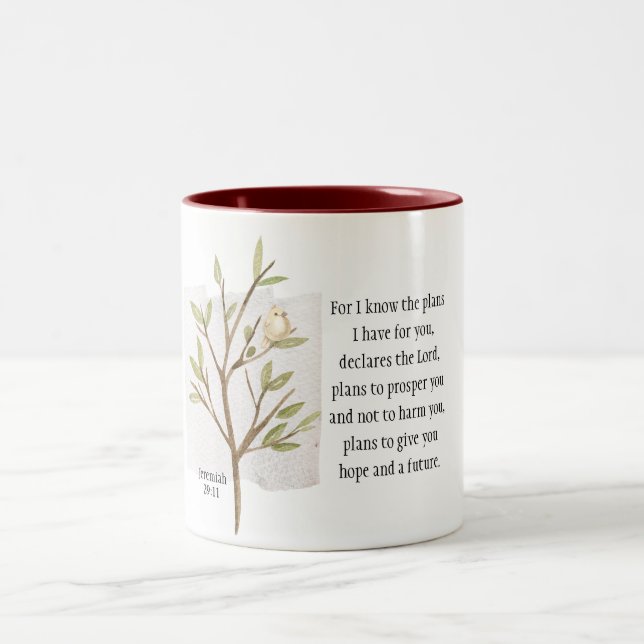 Jeremiah 29:11 For I know the plans I have for you Two-Tone Coffee Mug (Center)