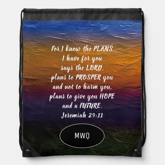 Jeremiah 29:11 | FOR I KNOW THE PLANS | Monogram Drawstring Bag (Front)