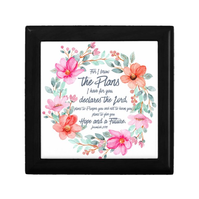Jeremiah 29:11 For I know the Plans Pink Floral Gift Box (Front)
