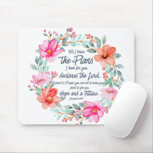 Jeremiah 29:11 For I know the Plans Pink Floral Mouse Pad