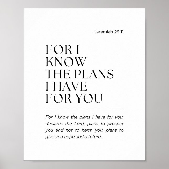 Jeremiah 29:11 For I know the plans Poster (Front)