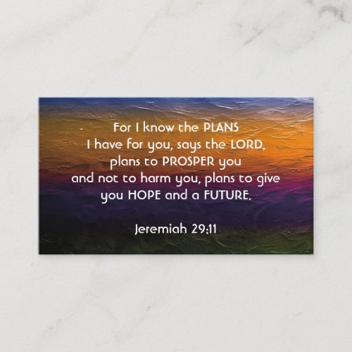 Jeremiah 2911  FOR I KNOW THE PLANS Scripture Business Card