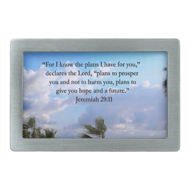 JEREMIAH 29:11 INSPIRATIONAL VERSE RECTANGULAR BELT BUCKLE (Front)