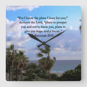 JEREMIAH 29:11 INSPIRATIONAL VERSE SQUARE WALL CLOCK