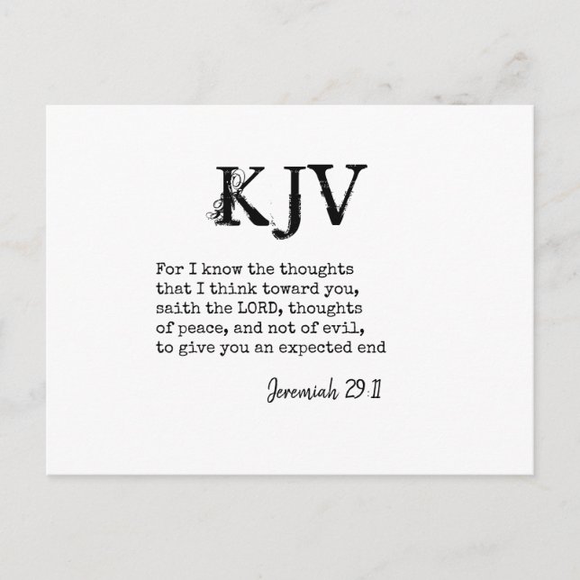 Jeremiah 29:11 KJV Bible Quote - Can Be Customized Postcard (Front)