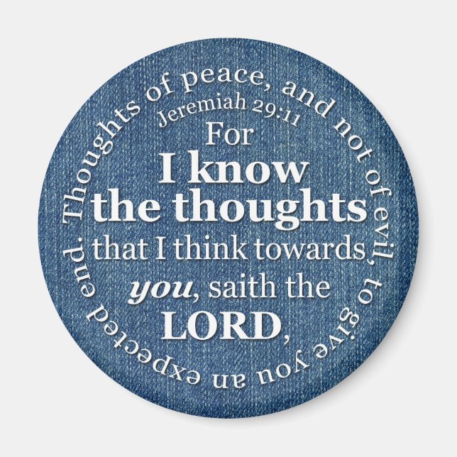 Jeremiah 29:11 KJV Denim Bible Verse Quote Magnet (Front)
