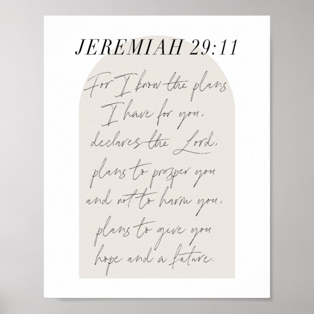 Jeremiah 29:11 Minimal Boho Beige Arch Script Poster (Front)