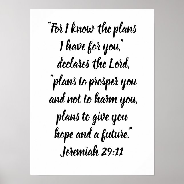 Jeremiah 29:11 Minimalist Bible Verse Poster (Front)