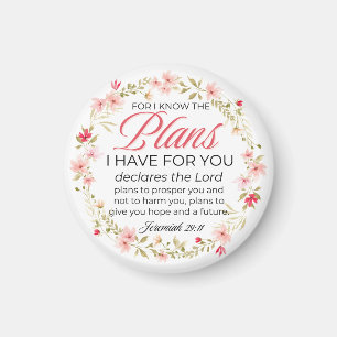 Jeremiah 29:11 Pink Flowers Wreath Bible Verse Magnet