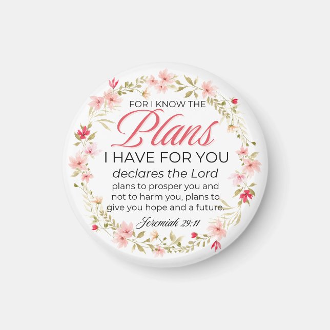 Jeremiah 29:11 Pink Flowers Wreath Bible Verse Magnet (Front)