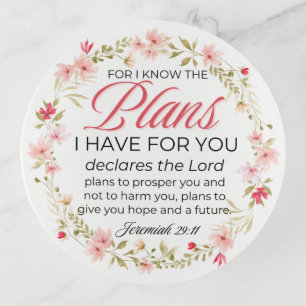 Jeremiah 29:11 Pink Flowers Wreath Bible Verse Trinket Tray