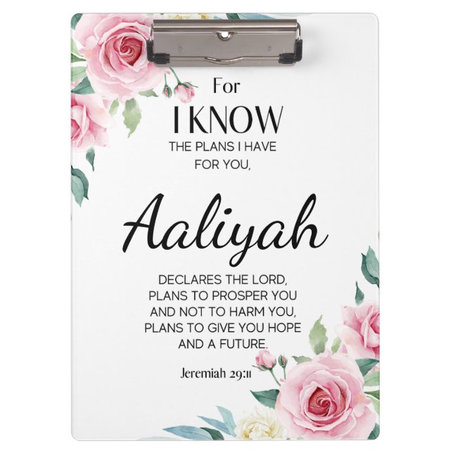 Jeremiah 29:11 Pink Rose Personalize Clipboard (Front)