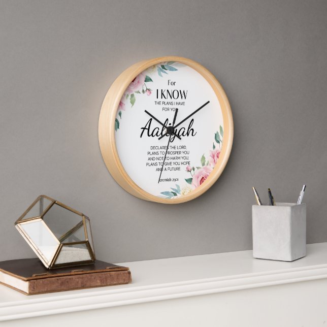 Jeremiah 29:11 Pink Rose Personalize Clock (Office)