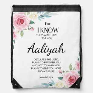 Jeremiah 29:11 Pink Rose Personalize Drawstring Bag
