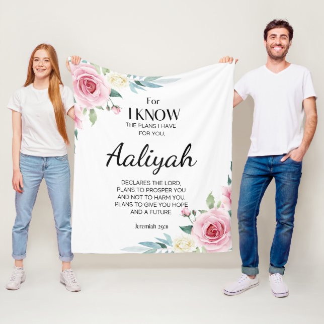 Jeremiah 29:11 Pink Rose Personalize Fleece Blanket (In Situ)