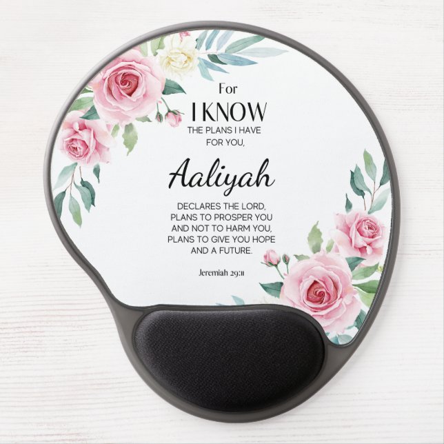 Jeremiah 29:11 Pink Rose Personalize Gel Mouse Pad (Front)