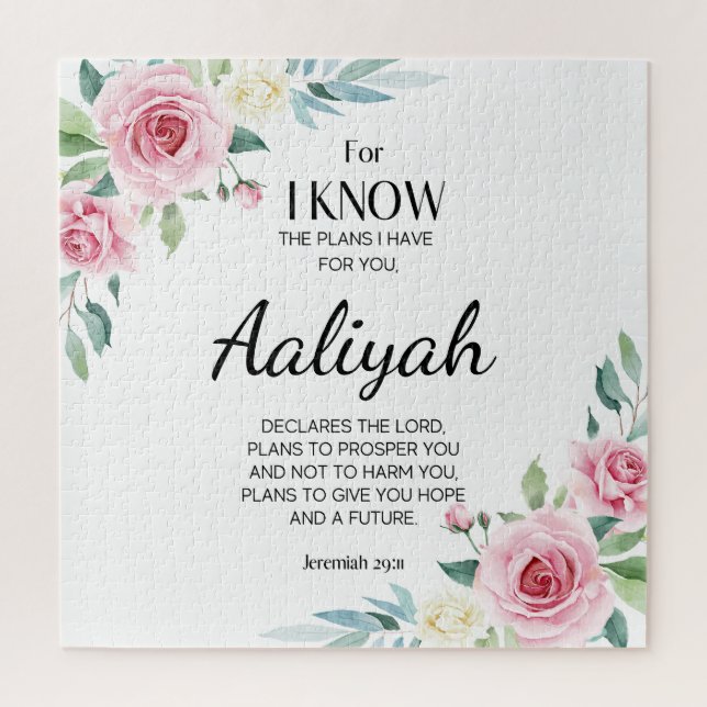 Jeremiah 29:11 Pink Rose Personalize Jigsaw Puzzle (Vertical)