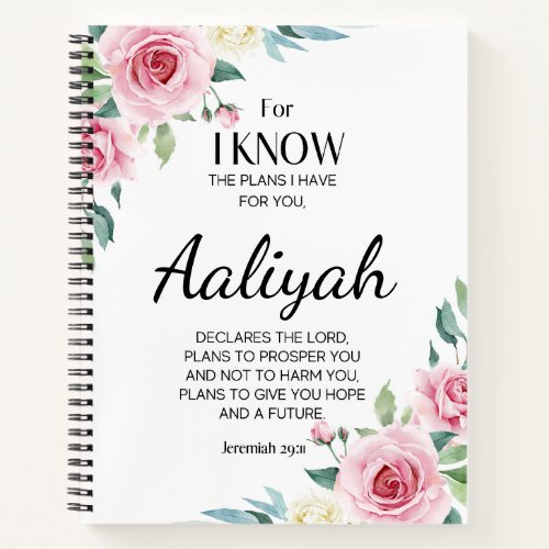 Jeremiah 2911 Pink Rose Personalize Notebook