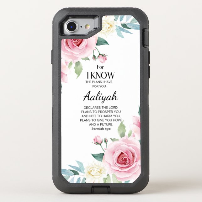 Jeremiah 29:11 Pink Rose Personalize Otterbox iPhone Case (Back)