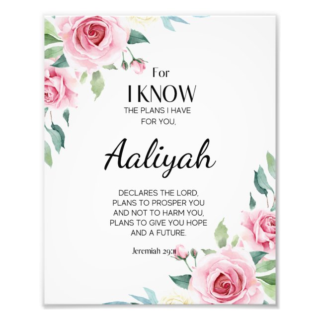 Jeremiah 29:11 Pink Rose Personalize Photo Print (Front)