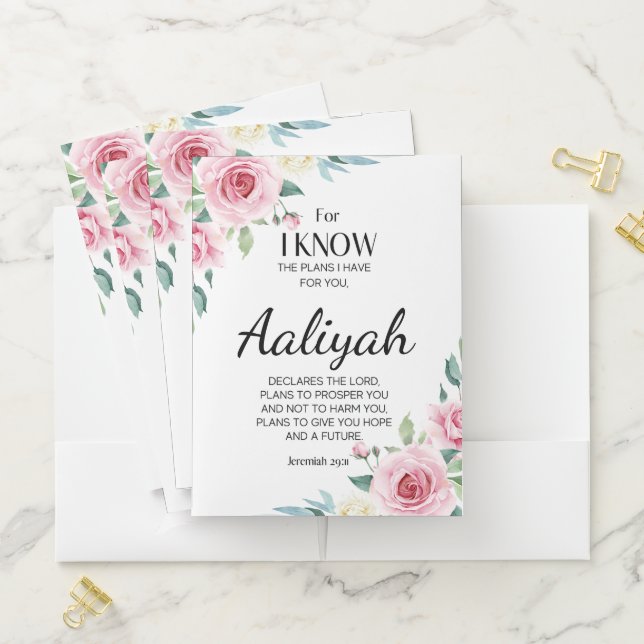 Jeremiah 29:11 Pink Rose Personalize Pocket Folder (In Situ)