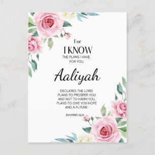 Jeremiah 29:11 Pink Rose Personalize Postcard