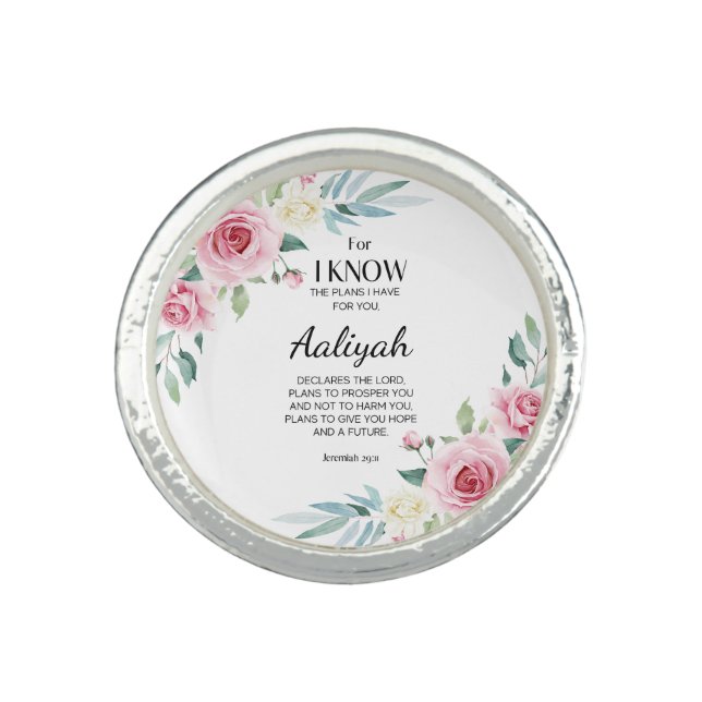 Jeremiah 29:11 Pink Rose Personalize Ring (Front)