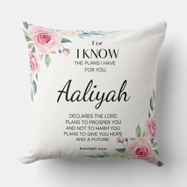 Jeremiah 29:11 Pink Rose Personalize Throw Pillow (Front)