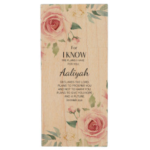Jeremiah 29:11 Pink Rose Personalize Wood Flash Drive