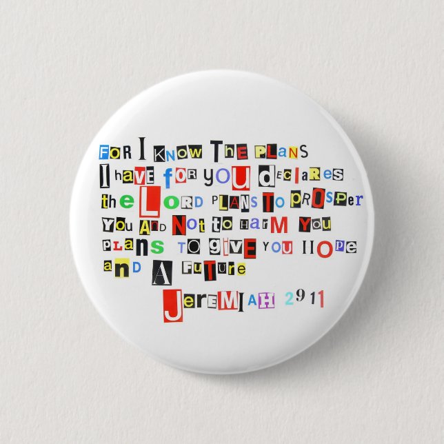 Jeremiah 29:11 Ransom Note Pinback Button (Front)