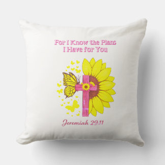 Jeremiah 29:11 Sunflower Cross Christian Faith T‑S Throw Pillow