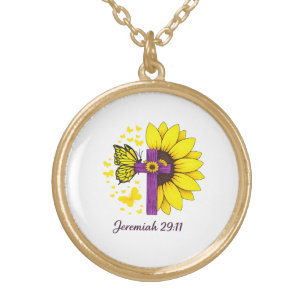 Jeremiah 29:11 Sunflower Cross Glass Tumbler Gold Plated Necklace