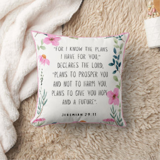 Jeremiah 29:11 Throw Pillow in Pink Floral