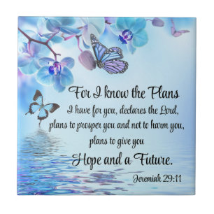 Jeremiah 29:11 Tropical Orchids Butterfly Bible Ceramic Tile