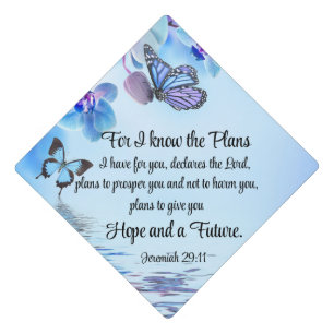 Jeremiah 29:11 Tropical Orchids Butterfly Bible Graduation Cap Topper