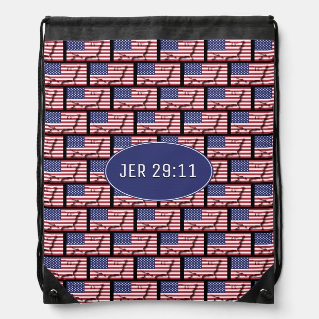 JEREMIAH 29:11 | USA Map Outline | AMERICAN FLAG Drawstring Bag (Front)
