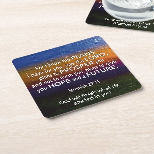 Jeremiah 29 I KNOW THE PLANS Christian Square Paper Coaster