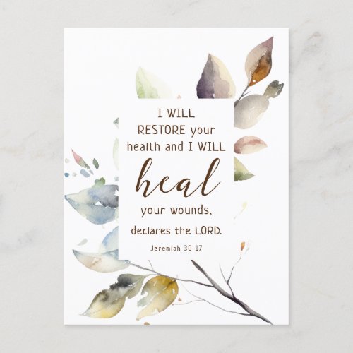 Jeremiah 30 17 I will restore your health Bible  Postcard