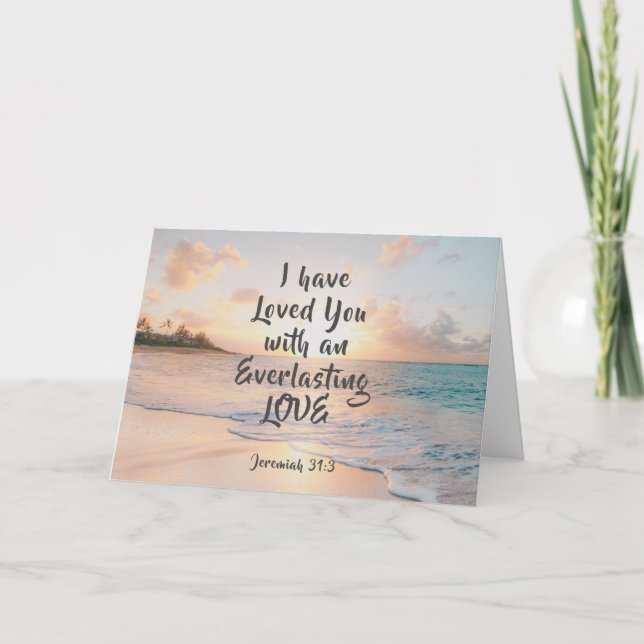 Jeremiah 31:3 I have Loved you Bible Ocean Sunset Card (Front)