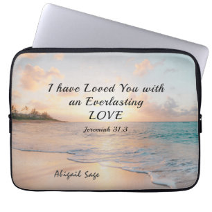 Jeremiah 31:3 I have Loved you Bible Ocean Sunset Laptop Sleeve