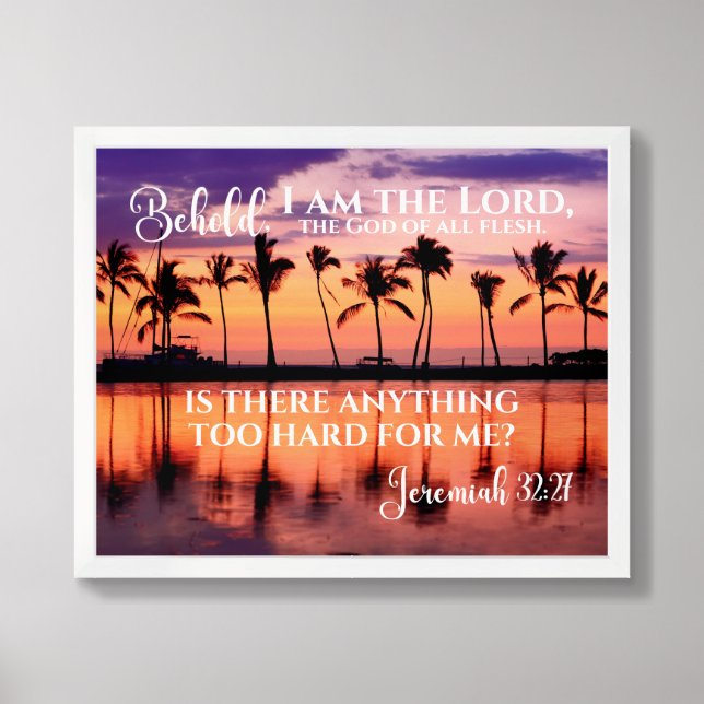 Jeremiah 32:27 - I am the Lord Beach Sunset Framed Art (Framed Front)