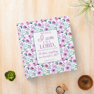 Jeremiah 32:27 with Purple Flowers Background 3 Ring Binder