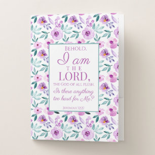 Jeremiah 32:27 with Purple Flowers Background Pocket Folder