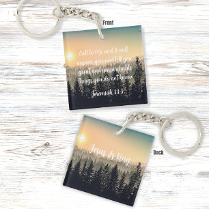 Jeremiah 33:3 Bible Verse w/ Mountain Pine Trees Keychain