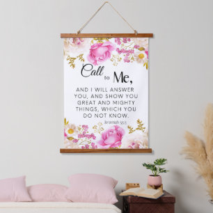 Jeremiah 33:3 Call to Me Pink Floral Scripture Hanging Tapestry