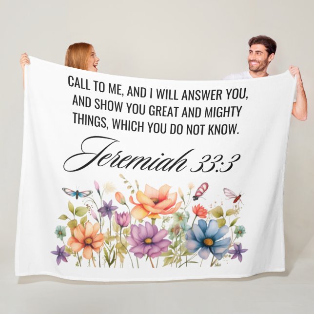 Jeremiah 33:3 Call to Me Wildflowers Scripture Fleece Blanket (In Situ)
