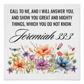 Jeremiah 33:3 Call to Me Wildflowers Scripture Poster